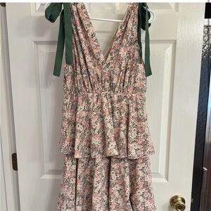 Entro Floral Maxi Dress with Green Tie Straps